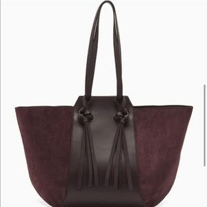 Ulla Johnson Leather and Suede Imogen Large Caryall Tote Handbag in Oxblood